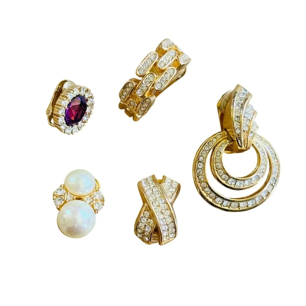 Christian Dior Dangle Single Earring Earrings Lot Of 5 VTG Gold Plated Signed